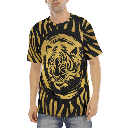 Gold Tiger on Black Men's T-Shirt