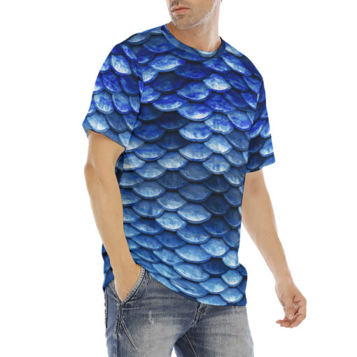 Blue Fish Scales Men's T-Shirt - Image 3