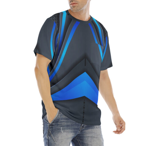 Blue Line Gradient Shapes Men's T-Shirt - Image 3