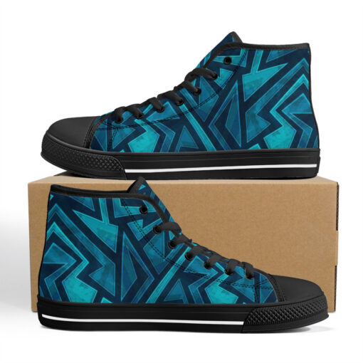 Blue Grunge Maze High-Top Shoes