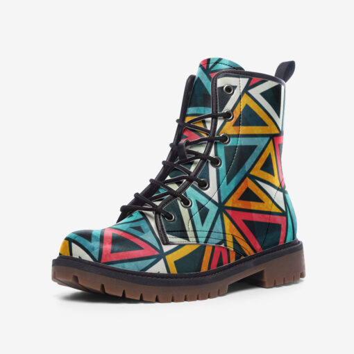 Colorful Triangles Trendy Leather Boots - Image 3