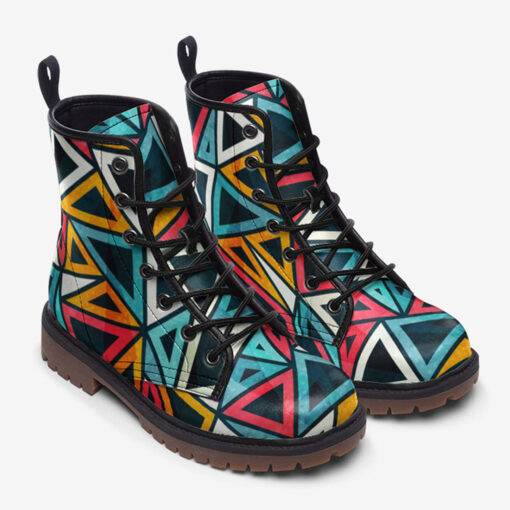 Colorful Triangles Trendy Leather Boots - Image 2