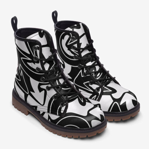 Black and White Graffiti Arrows Trendy Leather Boots - Image 2