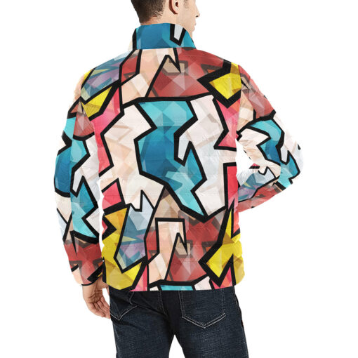 Bright Graffiti Geometric Men's Padded Jacket - Image 4