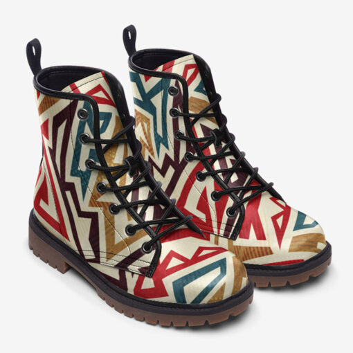 Abstract Geometric Trendy Leather Boots - Image 2