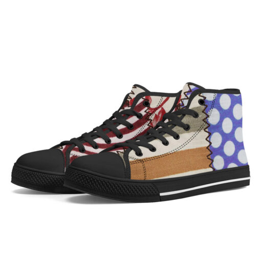 Cloth Patchwork High-Top Shoes - Image 2