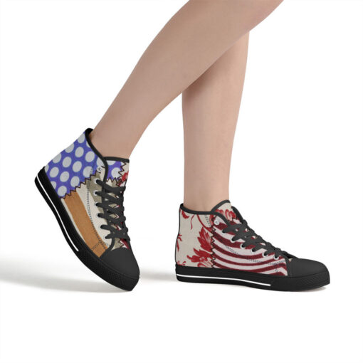 Cloth Patchwork High-Top Shoes - Image 7