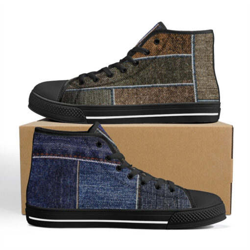 Denim Patchwork High-Top Shoes