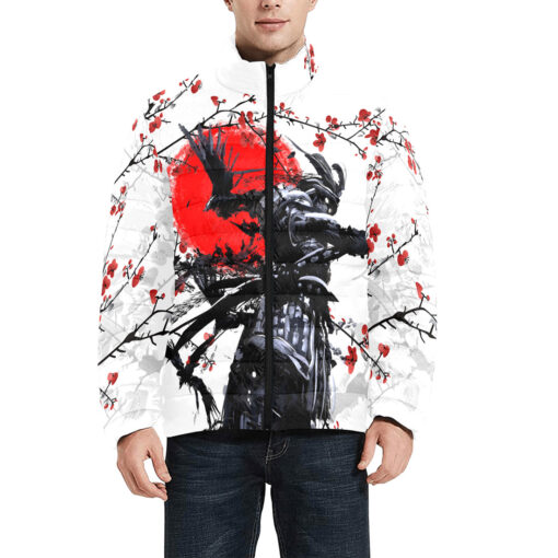 Samurai Sakura Red Sun Men's Padded Jacket - Image 3