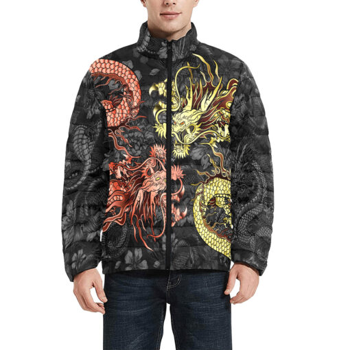 Red and Gold Dragons Men's Padded Jacket - Image 3