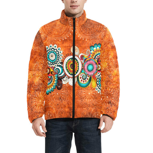 Mehndi Element Ornament Men's Padded Jacket - Image 3