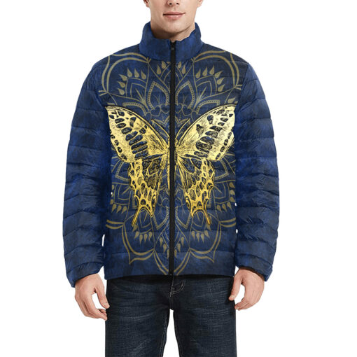 Gold Mandala And Butterfly Men's Padded Jacket - Image 3