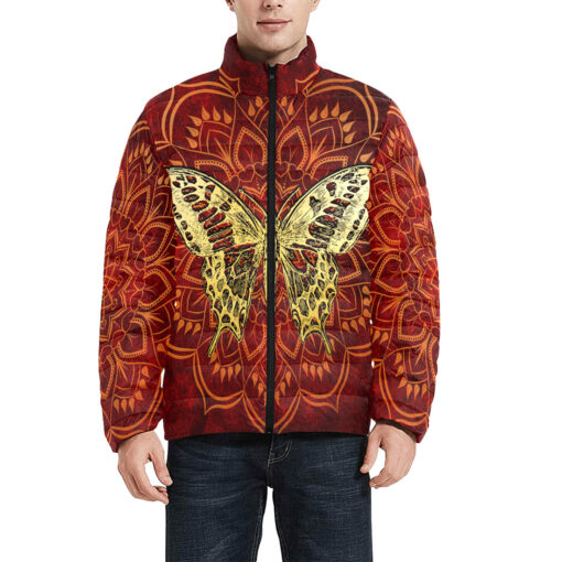 Golden Butterfly on Red Men's Padded Jacket - Image 3