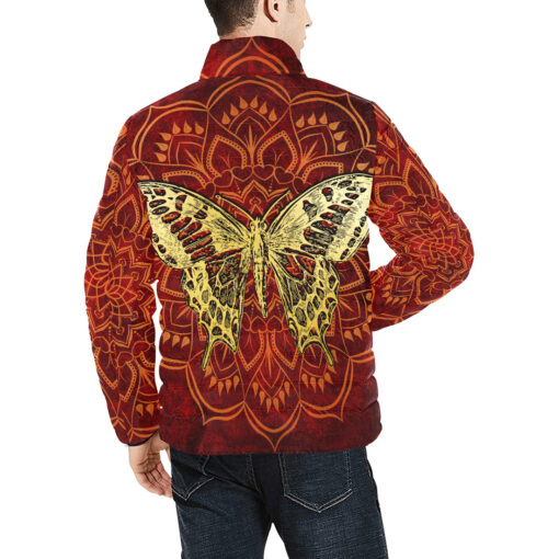 Golden Butterfly on Red Men's Padded Jacket - Image 4