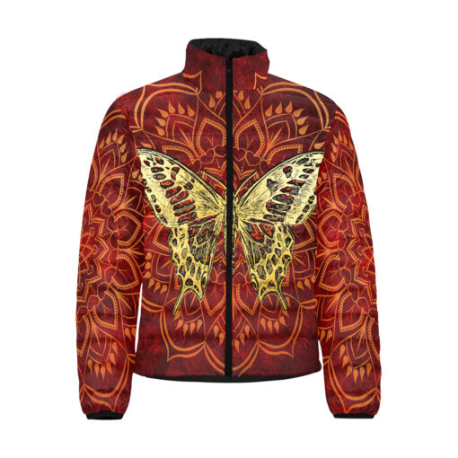 Golden Butterfly on Red Men's Padded Jacket