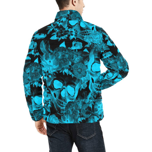 Aqua Blue Skulls with Flowers Men's Padded Jacket - Image 4