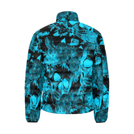 Aqua Blue Skulls with Flowers Men's Padded Jacket - Image 2