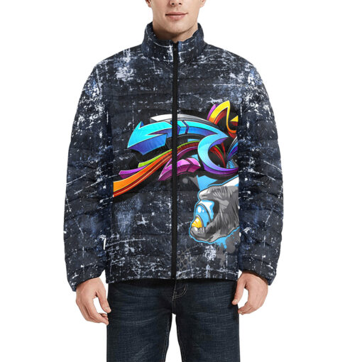 Colorful Graffiti Men's Padded Jacket - Image 3