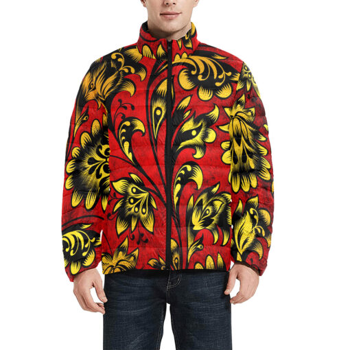 Floral Khokhloma Men's Padded Jacket - Image 3