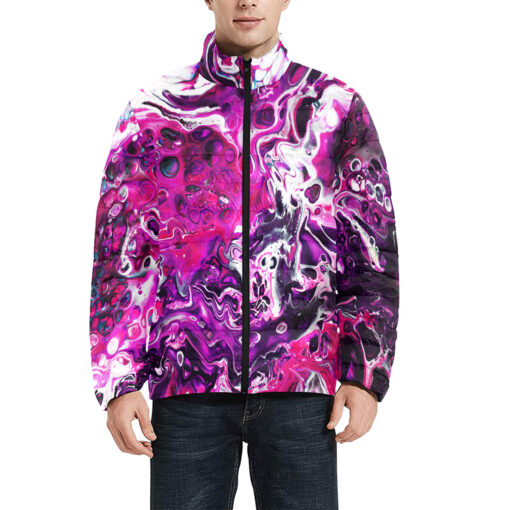 Purple Acrylic Marble Men's Padded Jacket - Image 3