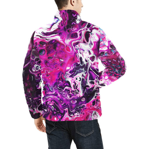 Purple Acrylic Marble Men's Padded Jacket - Image 4