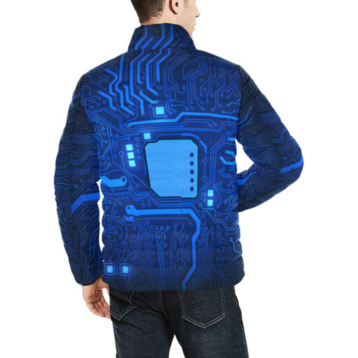 Computer Circuit Board Men's Padded Jacket - Image 4