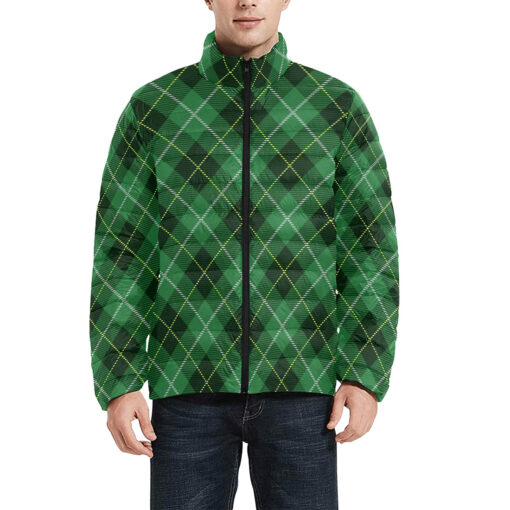 Green Tartan Plaid Men's Padded Jacket - Image 3