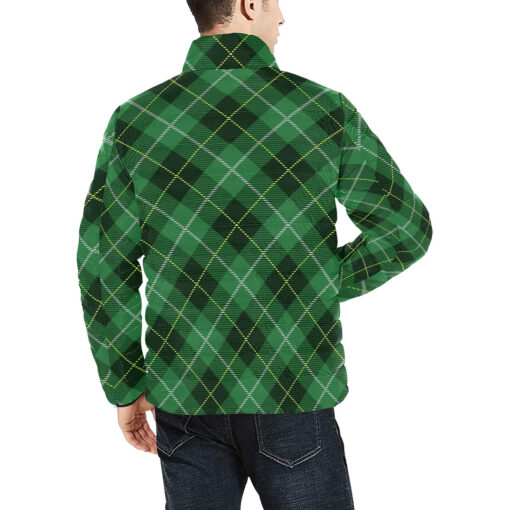 Green Tartan Plaid Men's Padded Jacket - Image 4