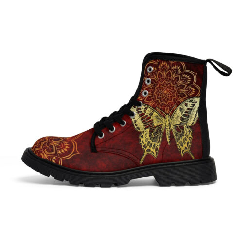 Golden Butterfly on Red Unisex Canvas Boots - Image 2