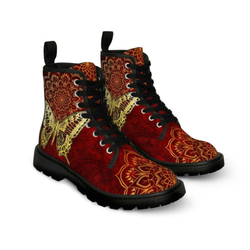 Golden Butterfly on Red Unisex Canvas Boots