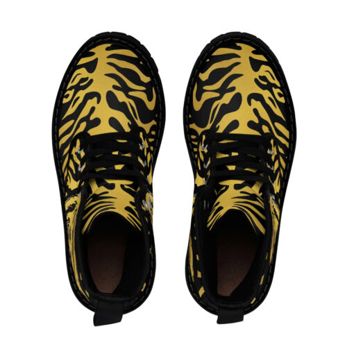 Golden Drawn Tiger on Black Canvas Boots - Image 4