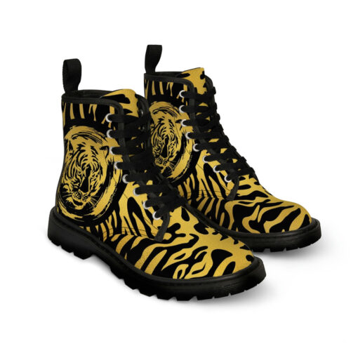 Golden Drawn Tiger on Black Canvas Boots