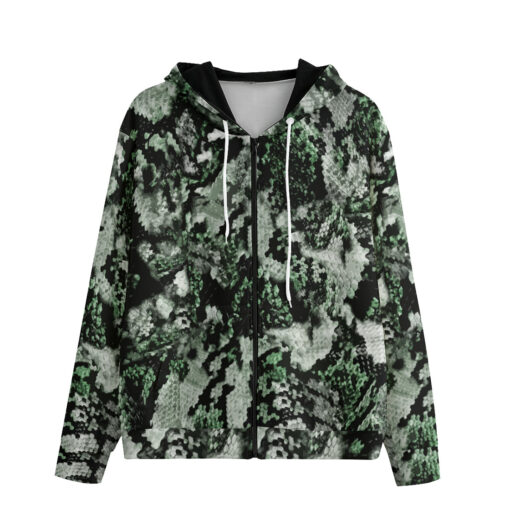 Snake Skin Texture Green Zip Up Hoodie