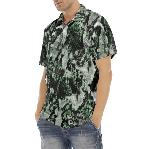 Snake Skin Texture Green Velvet Polo Shirt