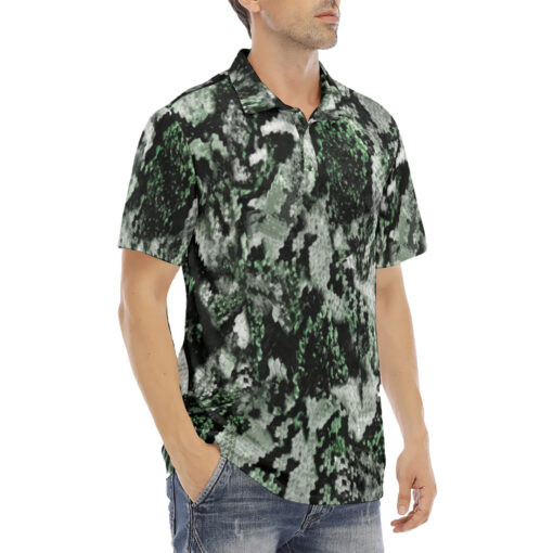 Snake Skin Texture Green Velvet Polo Shirt - Image 3