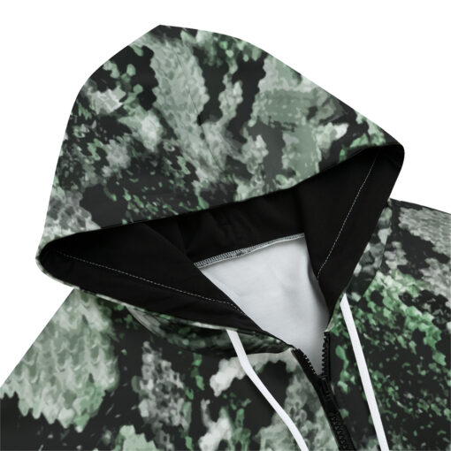 Snake Skin Texture Green Zip Up Hoodie - Image 3