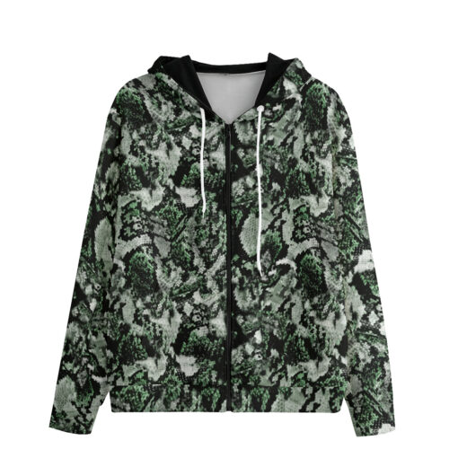 Snake Skin Texture Green Zip Up Hoodie