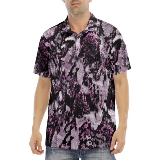 Snake Skin Texture Purple Velvet Polo Shirt - Image 2