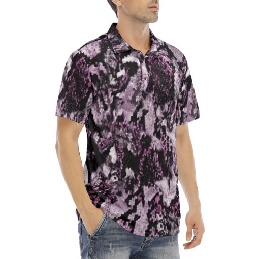 Snake Skin Texture Purple Velvet Polo Shirt - Image 3