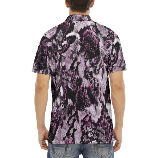 Snake Skin Texture Purple Velvet Polo Shirt - Image 4