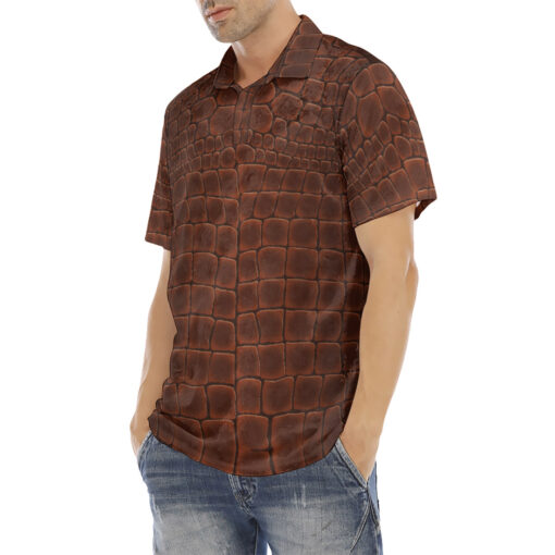 Brown Alligator Pattern Velvet Polo Shirt