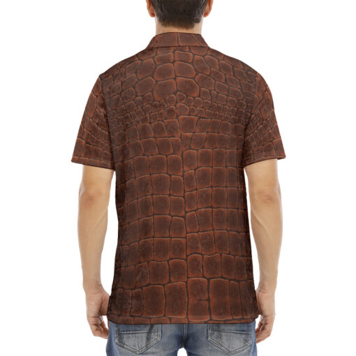 Brown Alligator Pattern Velvet Polo Shirt - Image 4