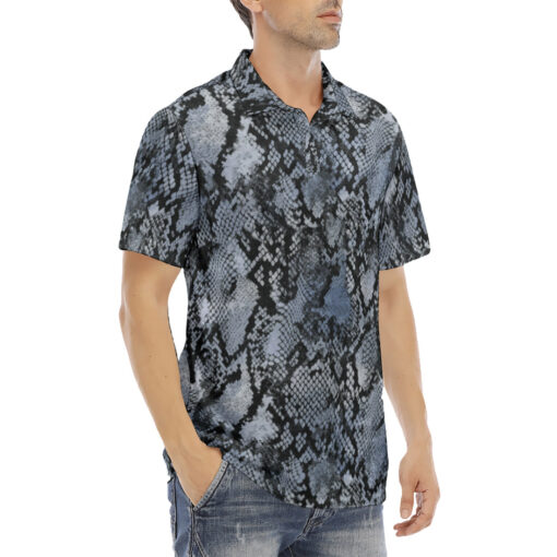 Snakeskin Texture Velvet Polo Shirt - Image 3