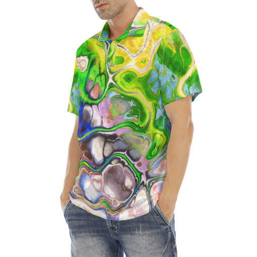 Marbled Abstract Paint Flow Velvet Polo Shirt