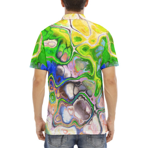 Marbled Abstract Paint Flow Velvet Polo Shirt - Image 4