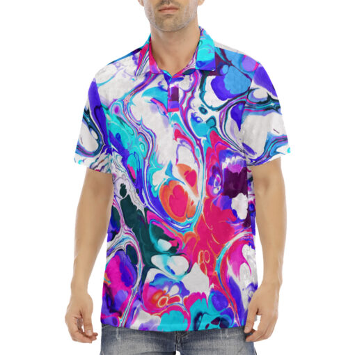 Liquid Flowing Abstract Ink Velvet Polo Shirt - Image 2