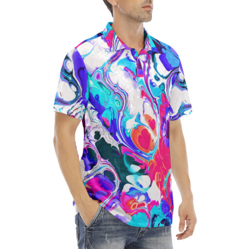 Liquid Flowing Abstract Ink Velvet Polo Shirt - Image 3