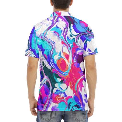 Liquid Flowing Abstract Ink Velvet Polo Shirt - Image 4