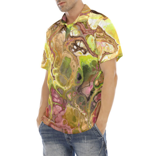 Abstract Gold Fluid Marble Velvet Polo Shirt