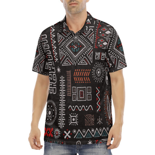 Abstract African Tribal Velvet Polo Shirt - Image 2